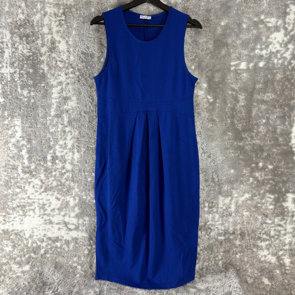 La Clef Maternity Sz L Pleated Stretch Sleeveles Midi A Line Dress Blue Pullover